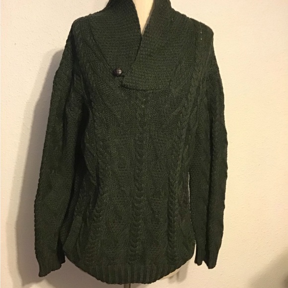 Arancrafts merino wool green chunky knit sweater size large - Picture 2 of 7